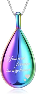 Urn Pendant Necklace Teardrop Cremation Jewelry for Ashes Memorial Keepsake for Women Jewelry Funeral Ashes Holder Collarbone Necklace You are forever in my heart