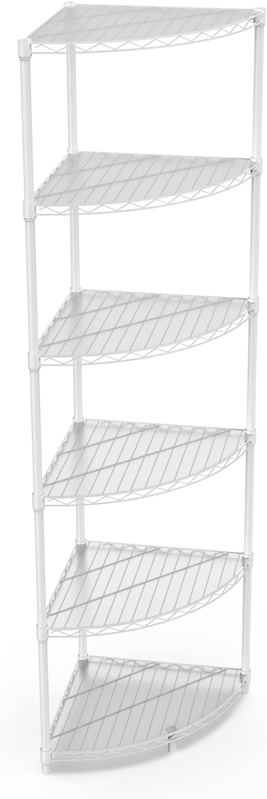 White 6 Tier NSF Metal Triangular Corner Wire Shelving Units, 420lbs Storage Rack for Kitchen, Utility Room, Warehouse, 72" H x 18" L x 18" W