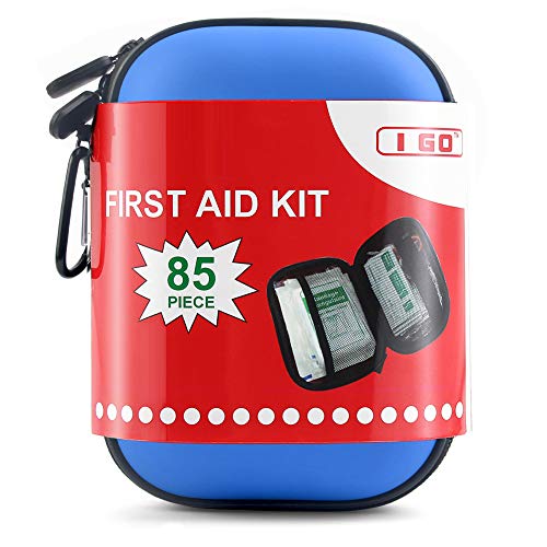 I GO 85 Pieces Hard Shell Mini Compact First Aid Kit, Small Personal Emergency Survival Kit for Travel Hiking Camping Backpacking Hunting Marine Car