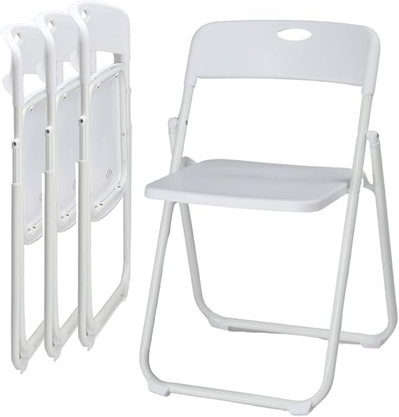 Plastic Folding Chair - White - 4 Pack 650LB Weight Capacity Comfortable Event Chair for Outside - Lightweight Outdoor Foldable Lawn Chair