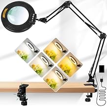 12X Magnifying Glass with Light and Stand, Extended Long Arm Adjustable Color and Brightness Magnifying Lamp for Close Work, Craft, Reading, Sewing, Workbench, Hands Free Lighted Magnifier