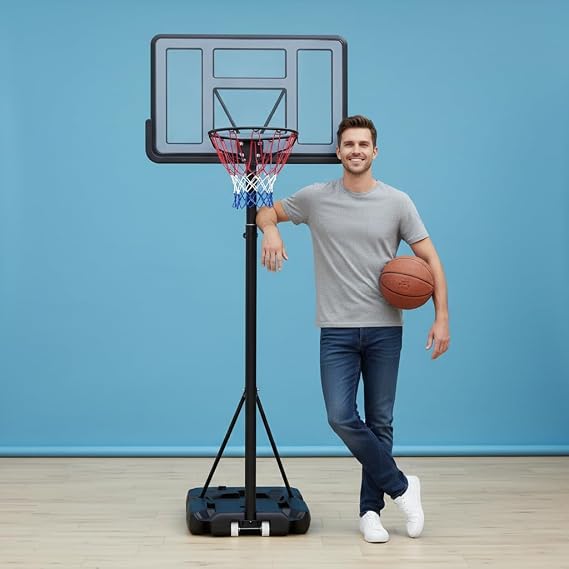 WIN.MAX Basketball Hoop Outdoor 3.3-10ft Adjustable Height, 40inch Backboard with Shatterproof Backboard and Larger Base, Portable Basketball Hoop Goal System Youth/Adults in Backyard/Driveway