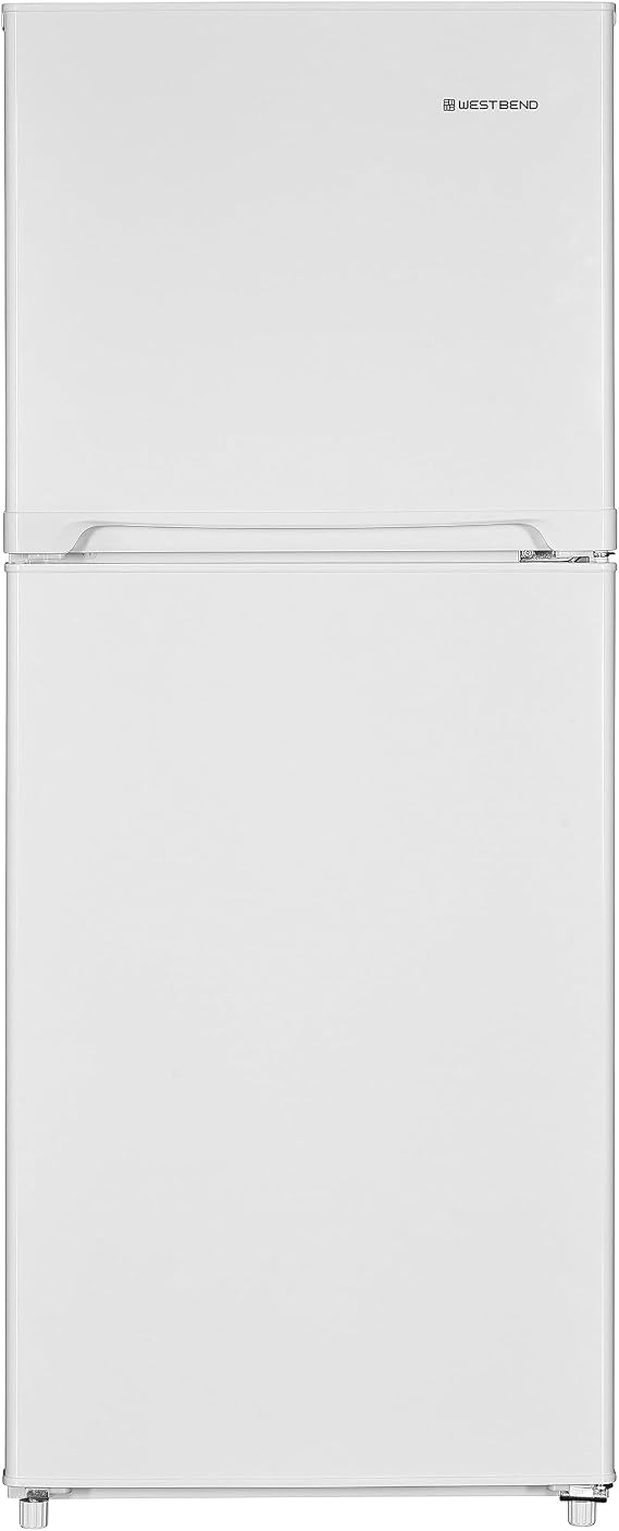 West Bend Apartment Refrigerator Freestanding Reversible Dual Doors Full Fridge with Top Freezer, Full-Range Temperature Control with Full Width Door Bin and Adjustable Shelves, 10-Cu.Ft, White
