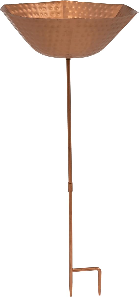Sunnydaze Hammered Copper Bird Bath for Outside with Stake, 34.25-Inch H | Iron Freestanding Bird Bath with UV-Resistant Copper Finish, Staked Pedestal Base, for the Garden, Patio or Backyard
