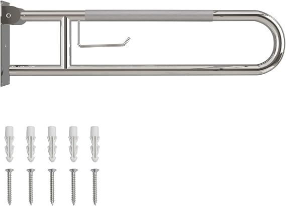 30 Inch Toilet Grab Bar, Fold Down Grab Bar with Paper Holder, Knurled Anti-Slip Grab Bars for Toilet, Stainless Steel Handrails Toilet for Seniors Disabled Elderly Pregnant, Polished Chrome