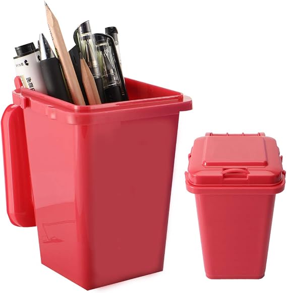 2020 Pen and Pencil Holder, Plastic Pen Cup, Mini Desktop Trash Can, Desktop Pen Organizer Cup Storage for Office, School, Home and Kids, Red (cys20191008cl)