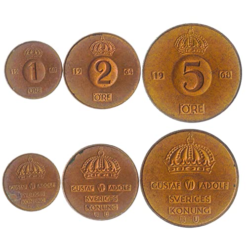 3 Coins from Sweden | Swedish Coin Set Collection 1 2 5 ore | Circulated 1952-1971 | Crown