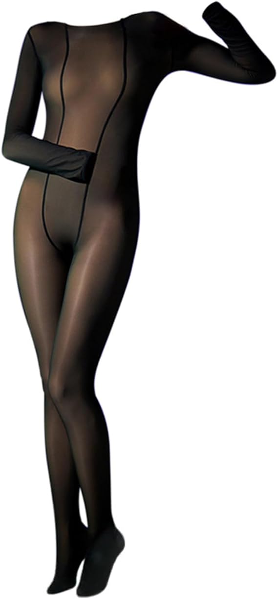 RUIBAVYA Body Stockings for Women Sexy Shiny Tights Panyhose Bodysuits Nylon Catsuit Round Neck Sexy Bodystocking
