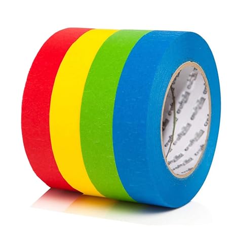 4 Rolls Colored Masking Tape, Washi Tape, 0.59 inch Wide by 22 Yard, Painters Tape for Arts & Crafts, School Projects, Labeling, Party Decorations