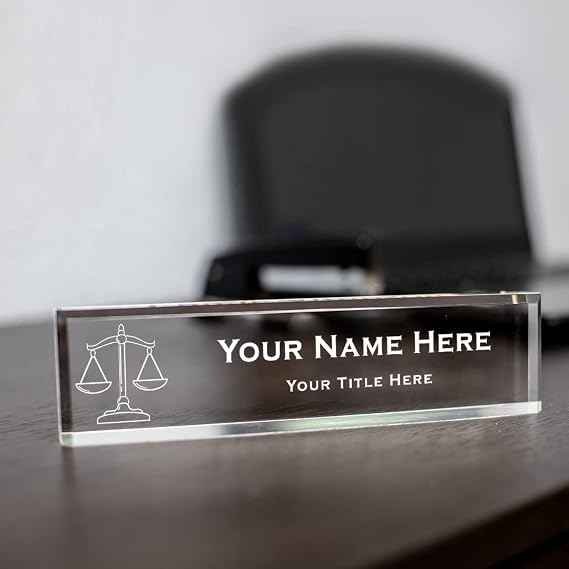 Scales of Justice, Legal Themed, Personalized Acrylic Desk Sign for Lawyers and Legal Professionals (2 x 10")
