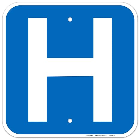 H Hospital Symbol Sign, 12x12 Inches, Rust Free .040 Aluminum, Fade Resistant, Made in USA