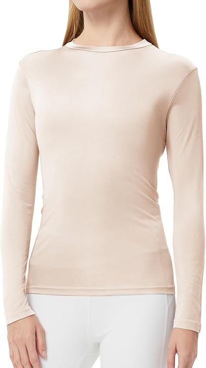 Women Silk Thermal Underwear Shirts Long Sleeve Crew Neck Tops Mulberry Silk Base Layer Undershirts Blouse Pullover