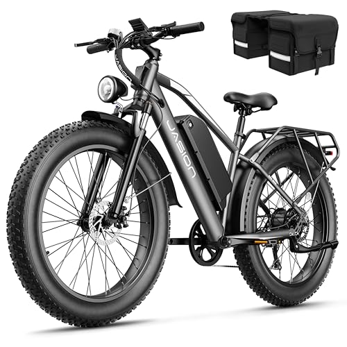 Jasion EB5 MAX Electric Bike for Adults with 2000W Peak Motor, 48V 15Ah 720Wh Battery Electric Mountain Bike, 26 x 4 Fat Tire Ebike, 28MPH Speed, Cruise Control, with Fenders, Rear Rack
