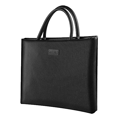 Kingha Fireproof Document Bag 10.8 x 11.4 Inches Waterproof & Fireproof Portable Briefcase with Metal Zipper Water-Resistant Money Bag for File and Valuables Storage Black
