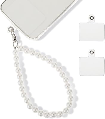 Simarro Universal Pearl Phone Lanyard with 2 Back Patch Short Chain Compatible with Most Phones and Phone Cases