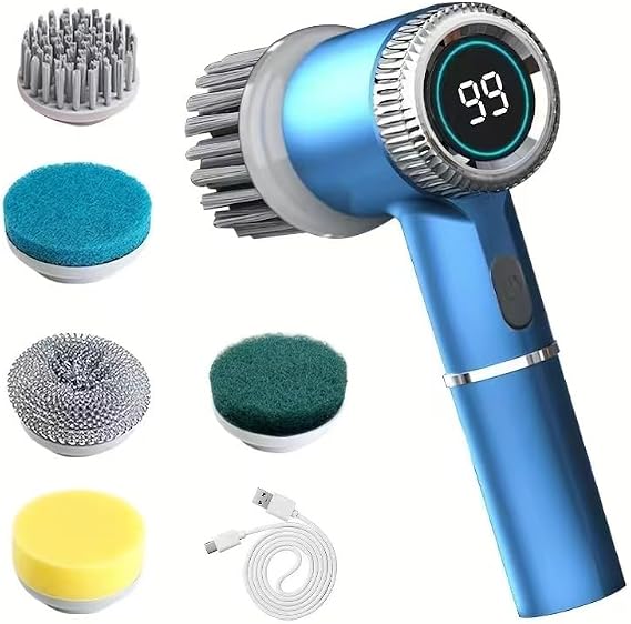 Electric Spin Scrubber,5 Heads Handheld Power Scrubber Electric Cleaning Brush,3 Adjustable Speeds Waterproof Electric Spin Scrubber Cordless Brush for Kitchen Bathroom Tile Bathtub,Toilet,Window