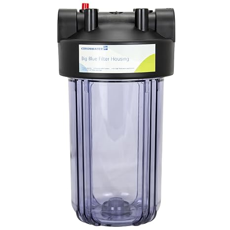 Clear Big Filter Housing, 1" NPT 10 inch Whole House Heavy Duty Water Filter Housing with Pressure Relief Button, 21-Inch, Black/Clear
