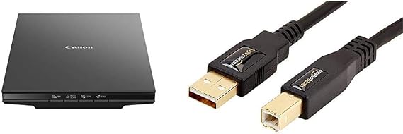 Canon LiDE 300 Colour Flatbed Scanner - Black, 2400x2400 dpi & Amazon Basics USB 2.0 A-Male to B-Male Cable (4.8 m / 16 Feet)