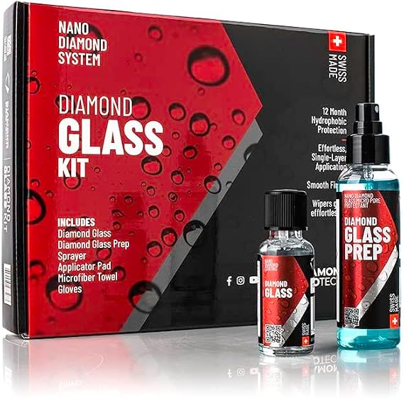 DIAMOND PROTECH Glass Kit 30ml Plus Prep 100ml Kit; 12 Month Hydrophobic Protection; Nanodiamond Coating; Smooth Finish; Lasting Protection, 1 (DPTDGKXX030US)