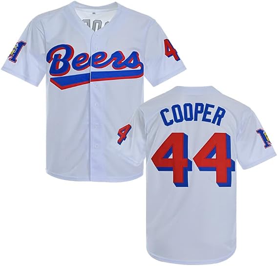 Men's #44 Joe Cooper Jersey Beers White Movie Baseball Jersey