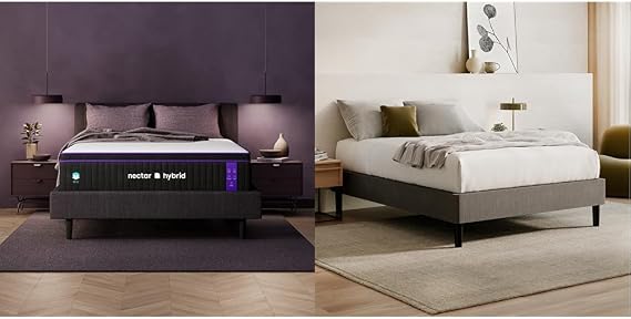 Nectar Premier Hybrid Twin 13 Mattress with Bed Frame - Grey - Medium Firm Gel Memory Foam & Springs - Heat Wicking Cooling - Forever - Easy Assembly - 8 Legs - Wood Slatt