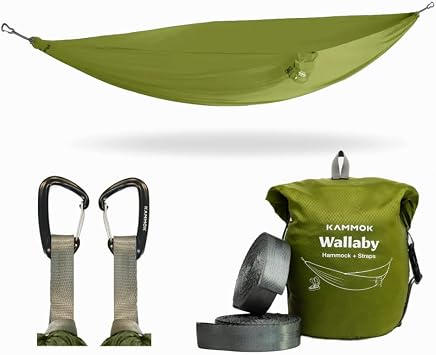 Kammok Wallaby Lightweight Hammock with Straps Portable Hammock for Backyard, Park, Camping, Campus, Patios or Hiking Built for Everyday Use - Durable Ripstop Nylon, Easy Setup - Fern Green
