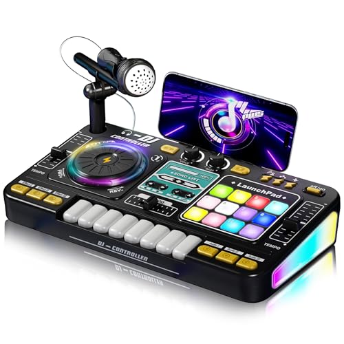 Kids DJ Mixer Table Age 3 4 5 6 7 8, Music Toys with Piano Keys, DJ Turntable, Reaction Music Games, Bluetooth - Kids Musical Instruments Gifts for Boys Girls for Birthday, Christmas, New Year