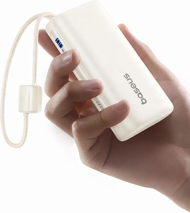 Baseus Mini Power Bank Fast Charging 67W, 10000mAh Small Portable Phone Charger Built-in Dual USB C Braided Cable, Travel Essential Battery Pack for iPhone 17/16/15, iPad, Samsung Galaxy S25/S24 etc.