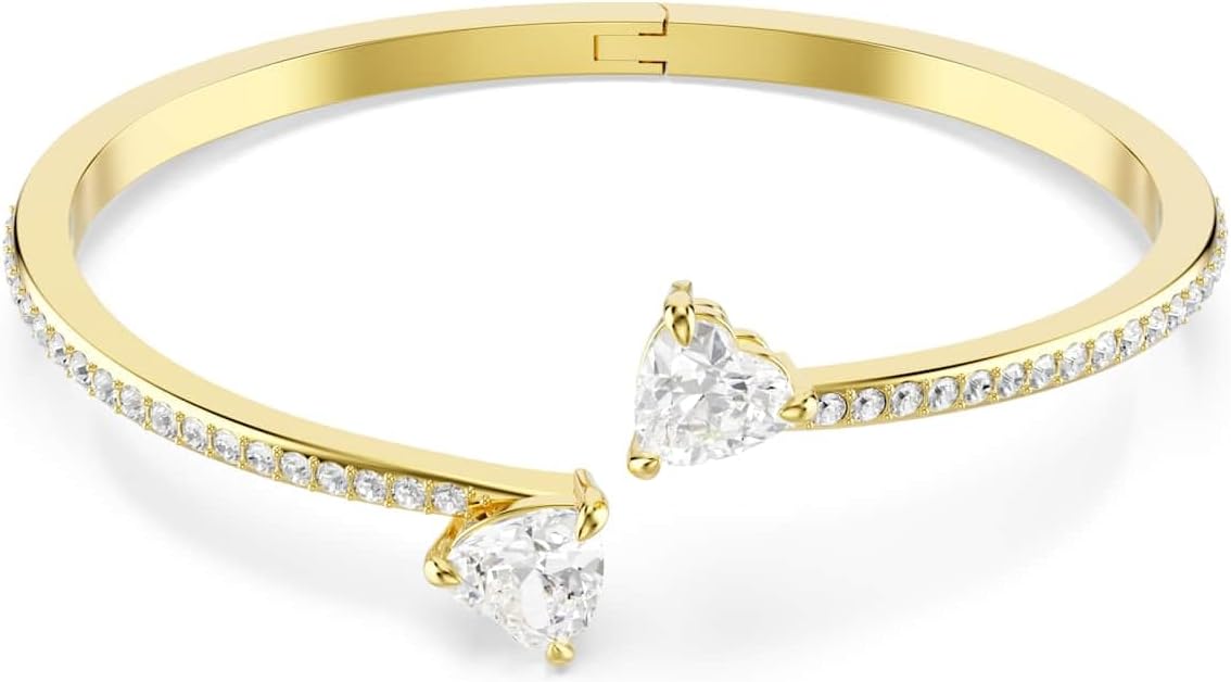 Swarovski Mesmera bangle, Heart, White, Gold-tone finish