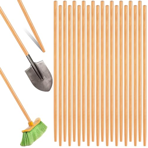 Barydat 20 Pcs Broom Handle Wood Sanded Tapered Tip 55 x 1 Inch Long Handle Mop Broom Stick Pole for Home Office Floor Cleaning Sweeping Replacement