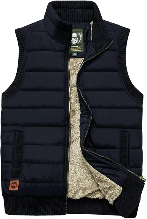 Vcansion Men's Outdoor Stand Collar Fleece Jacket Vest Casual Padded Vest Coats