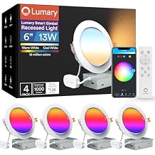 Lumary Smart Gimbal Recessed Lighting 4 Inch with Remote, RGBWW WiFi Ceiling Light 355 Swivel & 20 Tilt, Work with Alexa Google, Adjustable LED Can Lights Canless with J-Box, 780lm CRI90, 4Pack