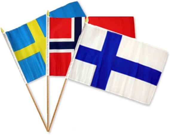 AES 12x18 12"x18" Wholesale Combo Finland & Norway & Sweden Stick Flag