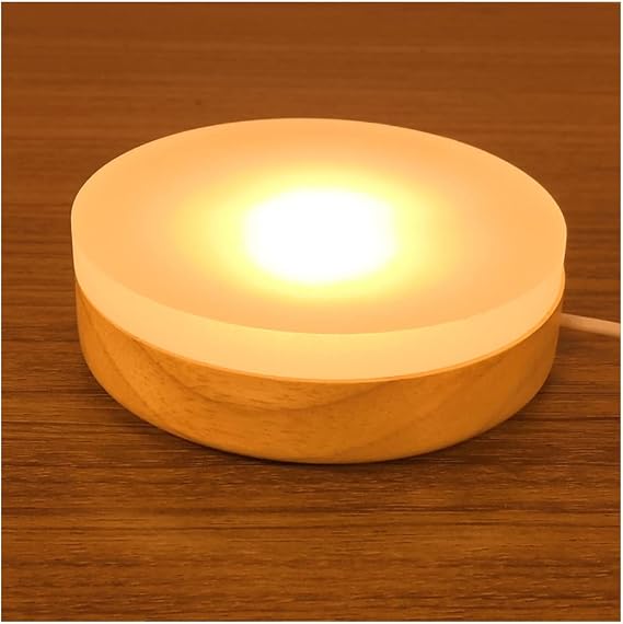 Primst 3 Colors Adjustable Light Display Base, Wooden Led Lighted Base Stand for Crystal Glass Vase Resin Art Home Decor (Large-4.7inch)