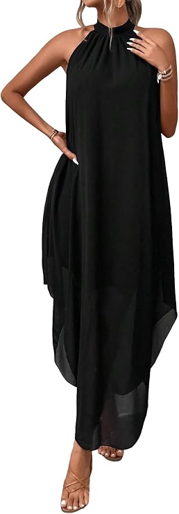 Verdusa Womens Formal Wedding Guest Dress Halter Flowy Chiffon Long Dress