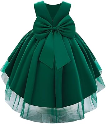 IDOPIP Toddler Baby Flower Girl Bowknot High Low Tutu Dress Beaded V-Back Princess Pageant Wedding Birthday Party Formal Gown