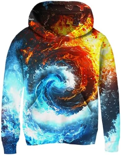 Idgreatim Kids 3D Graphic Pullover Hoodies Warm Thick Hooded Sweatshirt for Boys Girls 6-16 Years