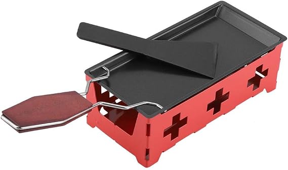 Raclette Table Grill, Portable Cheese Raclette Non-Stick BBQ Cheese Melt Pan Cheese Raclette with Foldable Handle Baking Tray Stove Set Home Kitchen Grilling Tool for Pancakes/Bacon/Pizza