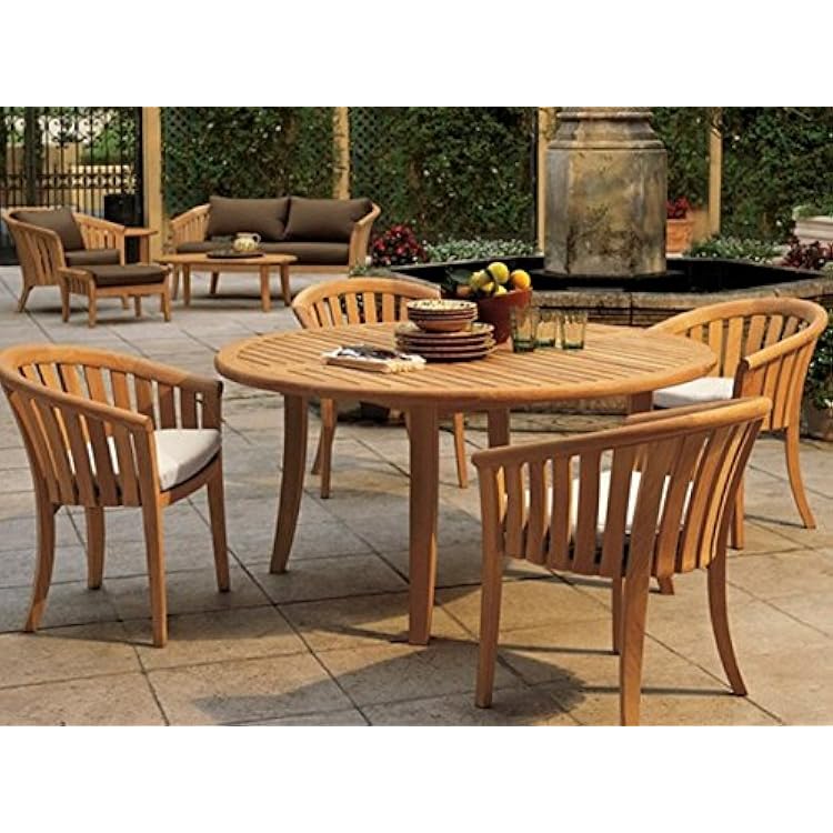4 Seater Grade-A Teak Wood 5 Pc Dining Set: 52 Round Table and 4 Lenong Arm Chairs #TSDSLN2