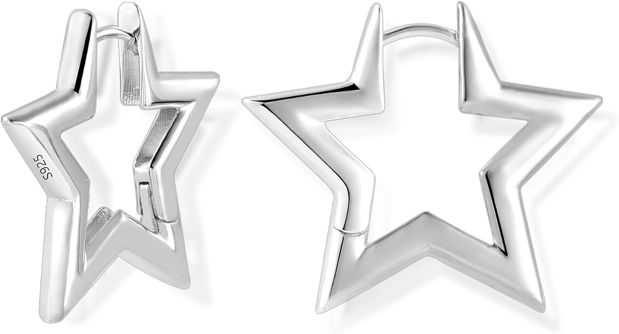Silver Star Geometric Rhombus Hoop Earrings for Women Trendy