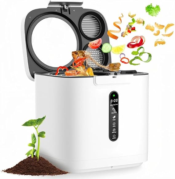 4L Large Capacity Electric Kitchen Composter, Indoor Countertop Food Waste Recycler, Visible Lid, Smart LED Display, Auto-Cleaning, Odor Control, One-Touch Produces Dry Pre-Compost