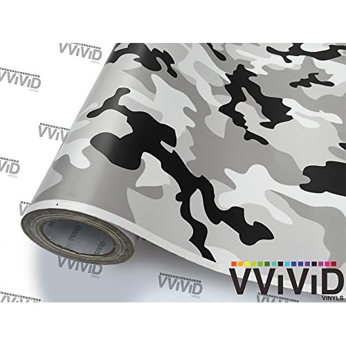 VViViD Vinyl Camouflage Pattern Wrap Air-Release Adhesive Film Sheets 1ft x 5ft, Snow Camo