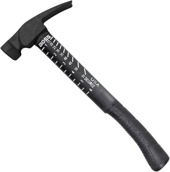 Boss Hammer Premium 4340 Steel Rip Claw Hammer with Tough-Fiber Shock-Absorbing Fiberglass Handle - 18 oz, Cerakote Finish, Smooth Faced, No-Slip Grip - BH18STPFS
