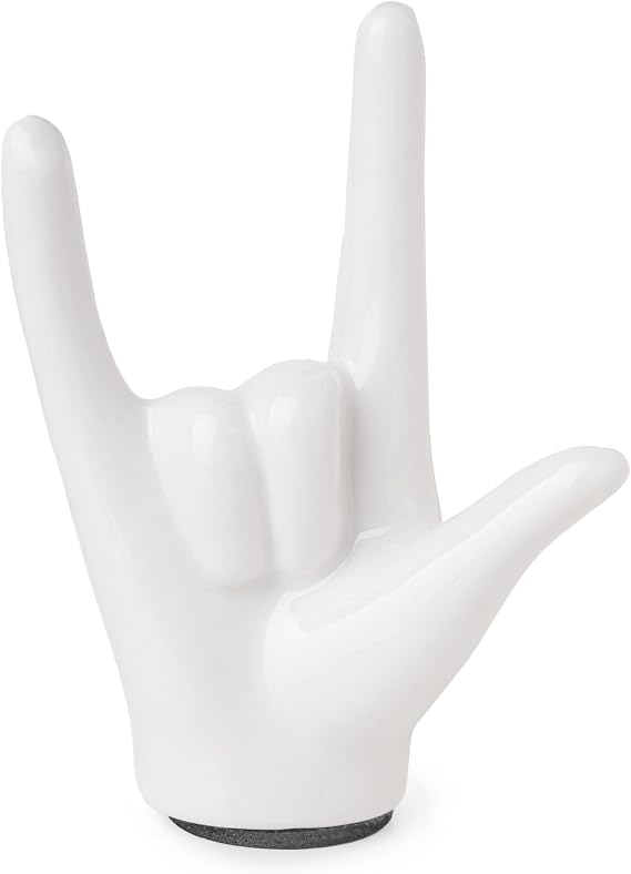 Tiny I Love You Hand Statue Gold Decor, Tiny Rock and Roll Hand Sign Desk Statue, Gold Gesture Statues and Sculptures, Ceramic Gesture Hand Sculpture Finger Statues Classic Home Decor (White)