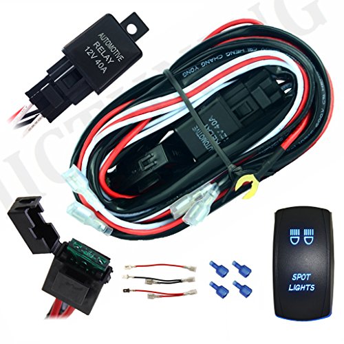 MICTUNING LED Light Bar Wiring Harness Fuse 40Amp Relay ON-OFF spot light Rocker Switch Blue2 Lead