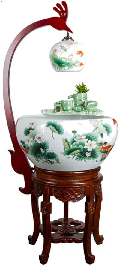 Fish Tabk Aquarium Fish Tank Ceramic Cabinet Multicolored Lotus Goldfish Tank Floor-to-Ceiling Flow Water Tank Home Porch Living Room Viewing Fish Bowl Cool Fish Tank(Color:C)