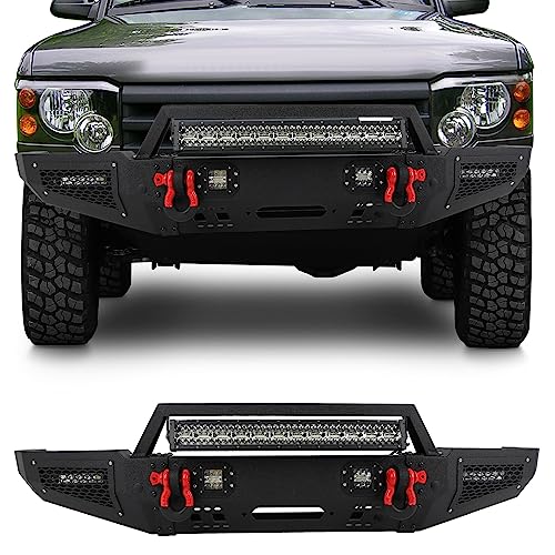 FINDAUTO Heavy Duty Steel Front Bumper fit for 1999-2004 for Land Rover Discovery Off Road Bumper with and Winch Plate and LED Lights