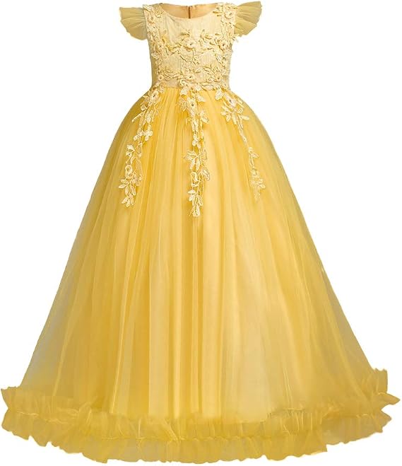Flower Girls Maxi Dress Bridesmaid Wedding Pageant Party Princess Communion Floral Boho Vintage Lace Dance Gown