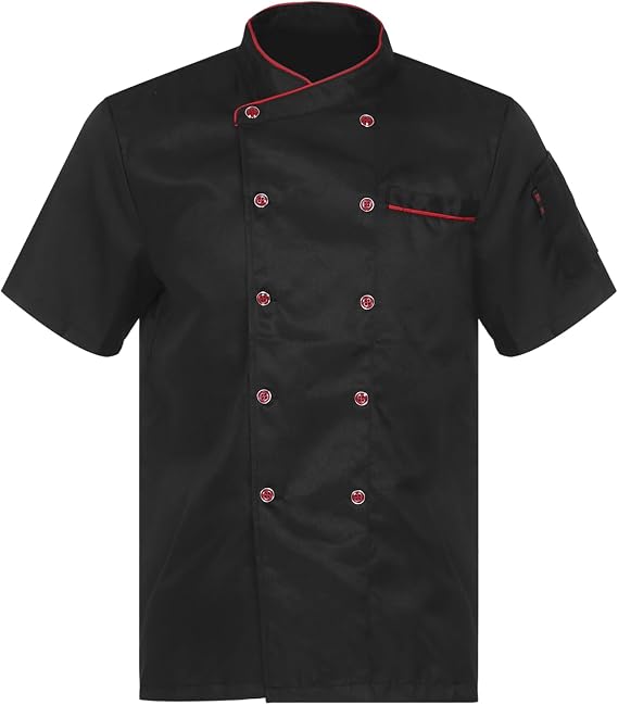 JanJean Unisex Men Women Classical Chef Coat Lightweight Short Sleeve Chef Jacket Cooking Uniform Shirt