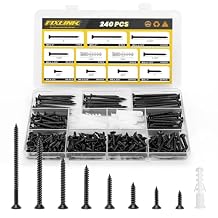Wood Screws Assortment Kit, FIXLINK 240 PCS High Hardness Flat Head Wood Screws Set, Phillips Drive Assorted Screws, Contain 15PC Anchors and 8 Size (2-1/2,2,1-1/2,1-1/4,1,3/4,5/8,1/2), Black